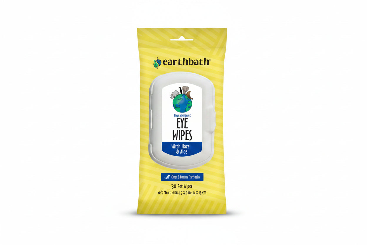 Earthbath eye wipes packaging on a white background