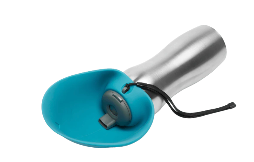 Stainless Travel Bottle with Silicone Flip Up Bowl - Cool Grey