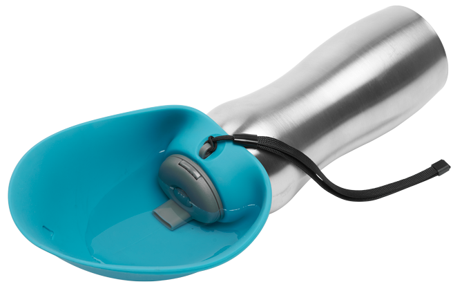 Stainless Travel Bottle with Silicone Flip Up Bowl - Blue