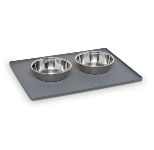 Silicone Non-Slip Pet Bowl Mat with Raised Edge - Cool Grey