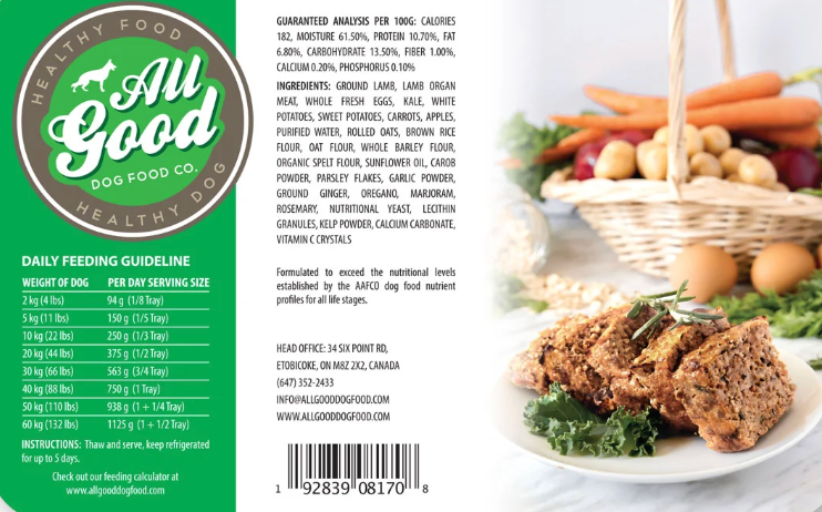 All Good Dog Food - Lamb Meatloaf