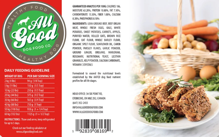 All Good Dog Food - Beef Meatloaf