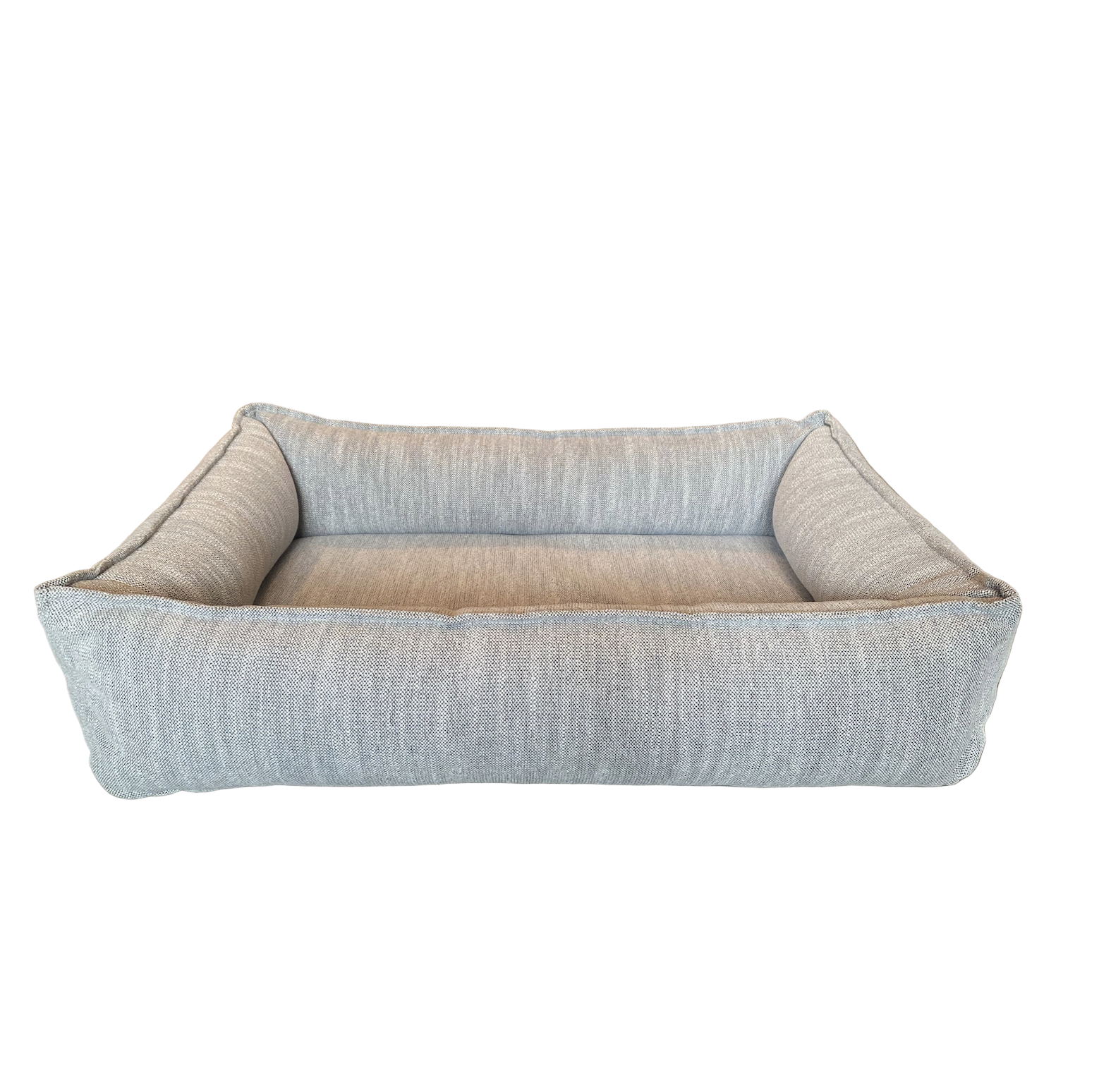 Dog bed with a textured fabric surface on a white background