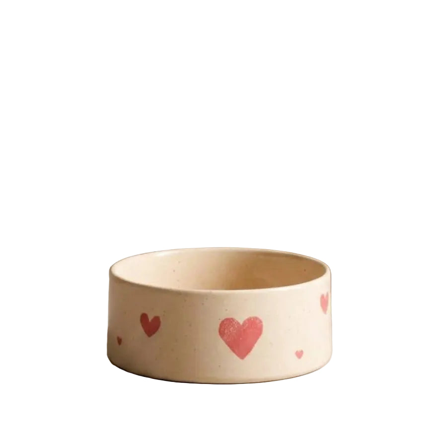 Egg Back Home - Cozy Hearts Stoneware Pet Bowl - Large