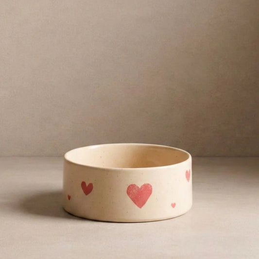 Egg Back Home - Cozy Hearts Stoneware Pet Bowl - Large