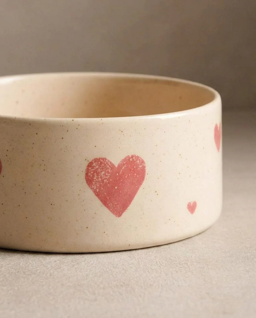Egg Back Home - Cozy Hearts Stoneware Pet Bowl - Large